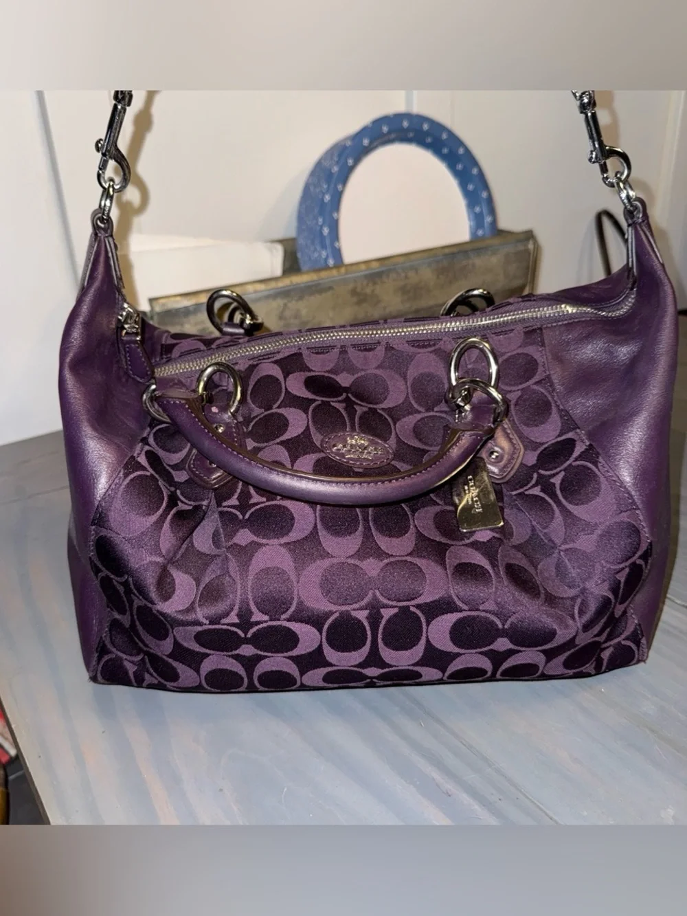 Coach Purple Signature Satchel with Silver Hardware